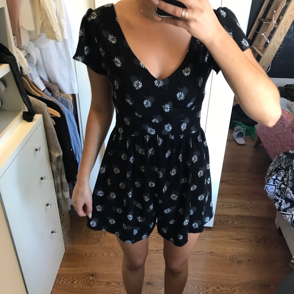 Black and white floral romper
